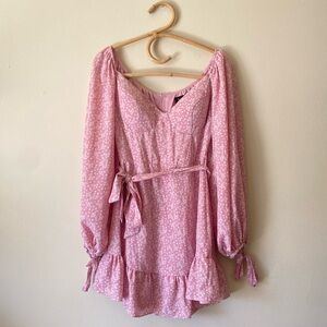 B DARLIN Womens Pink Ruffled Balloon Sleeve V Neck Mini Sheath Dress Juniors 3/4